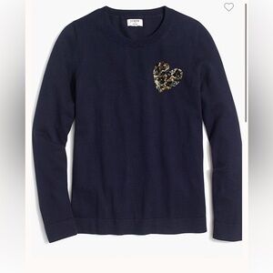 J. Crew Factory Sequined-heart leopard Teddie sweater Sz medium blue